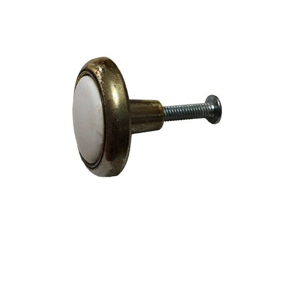 Vintage Other - Cabinet Knob Antique Brass Almond Porcelain Center